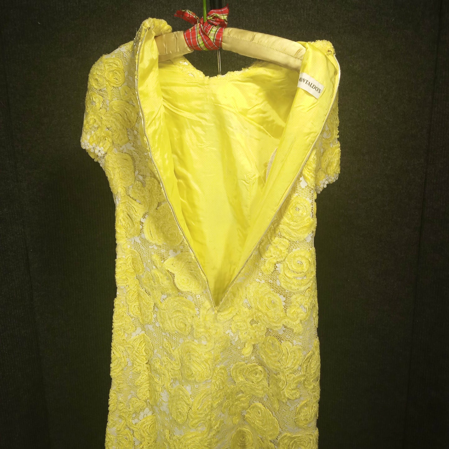 1960's Yellow Flower Lace Sequin Lined Dress by Montaldo's