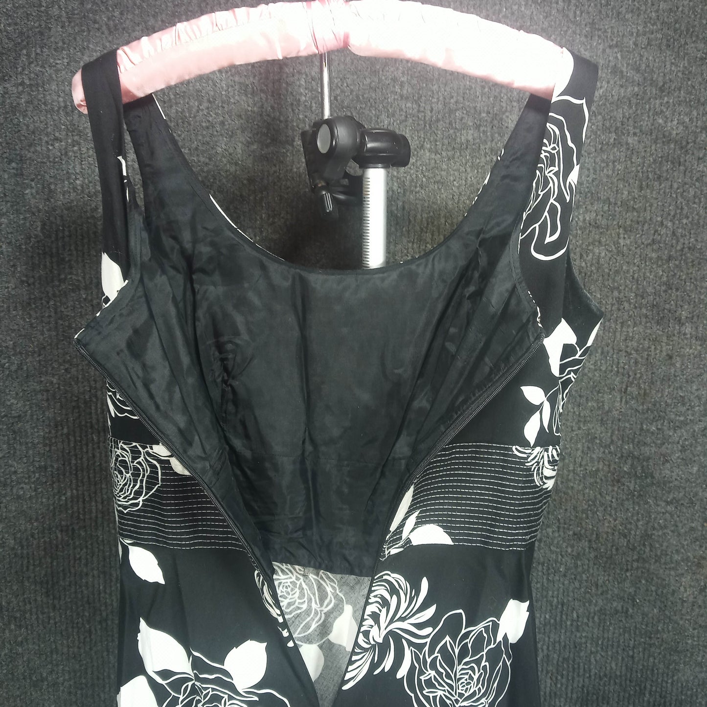 1990's Black & White Cotton Floral Dress