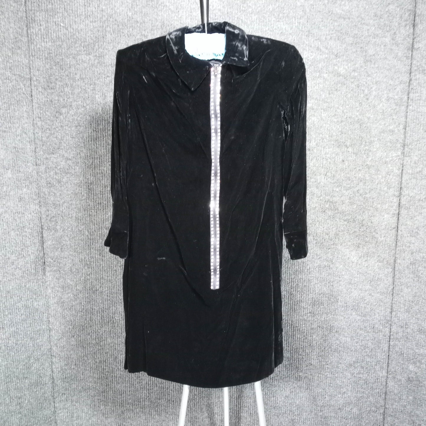 1960's Black Velvet Rhinestone Long Sleeve Micro-Mini Dress- Needs Love