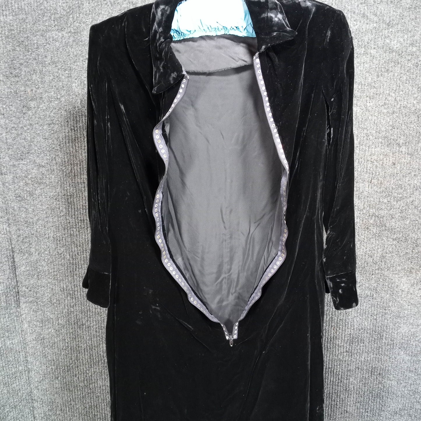 1960's Black Velvet Rhinestone Long Sleeve Micro-Mini Dress- Needs Love