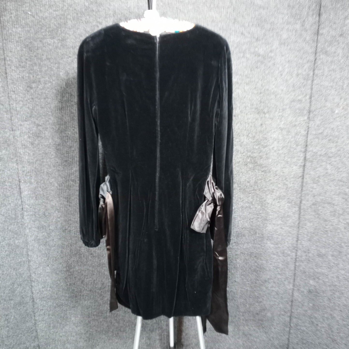 1960's Black Velvet Mini Dress with Large Satin Tie Bows from Italy
