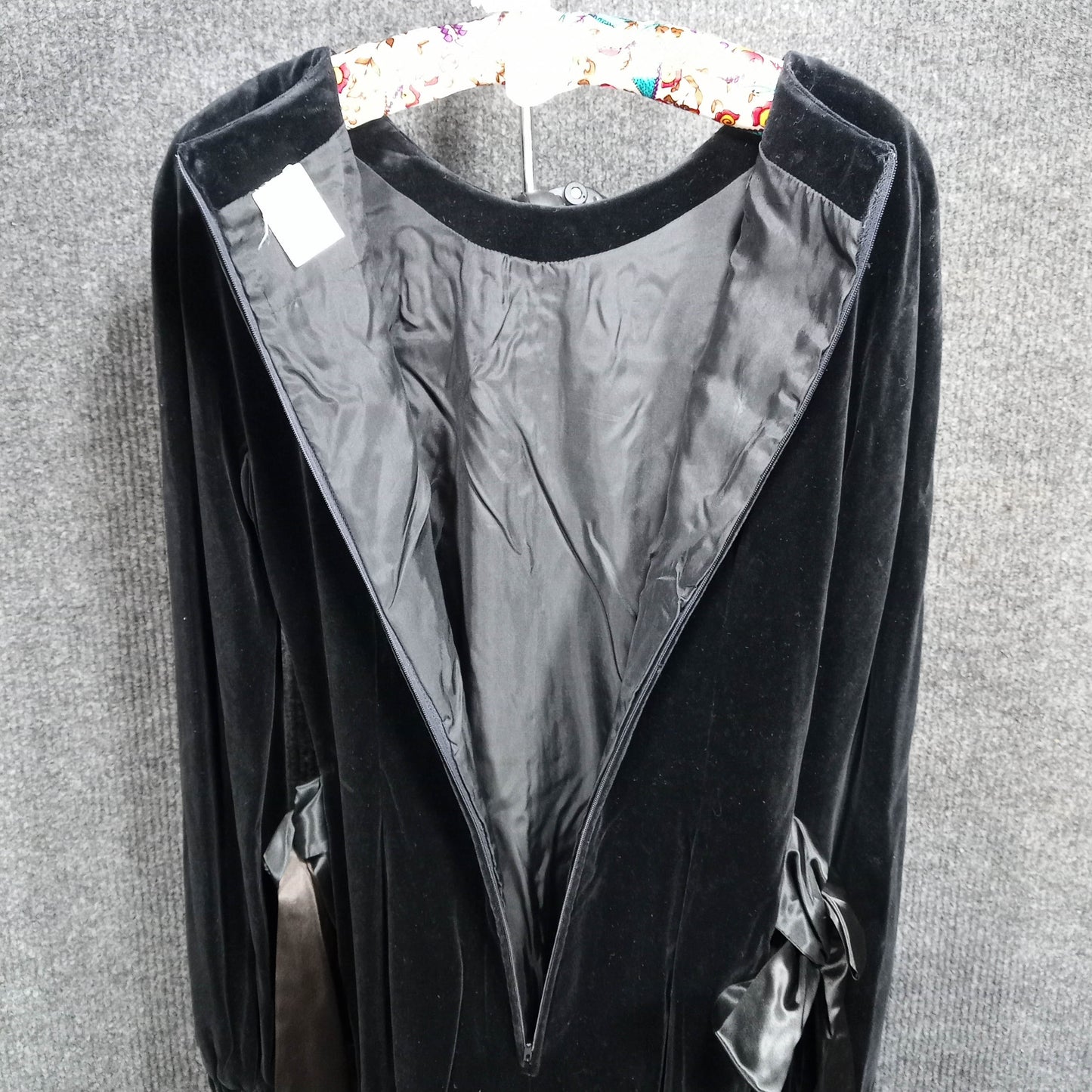 1960's Black Velvet Mini Dress with Large Satin Tie Bows from Italy
