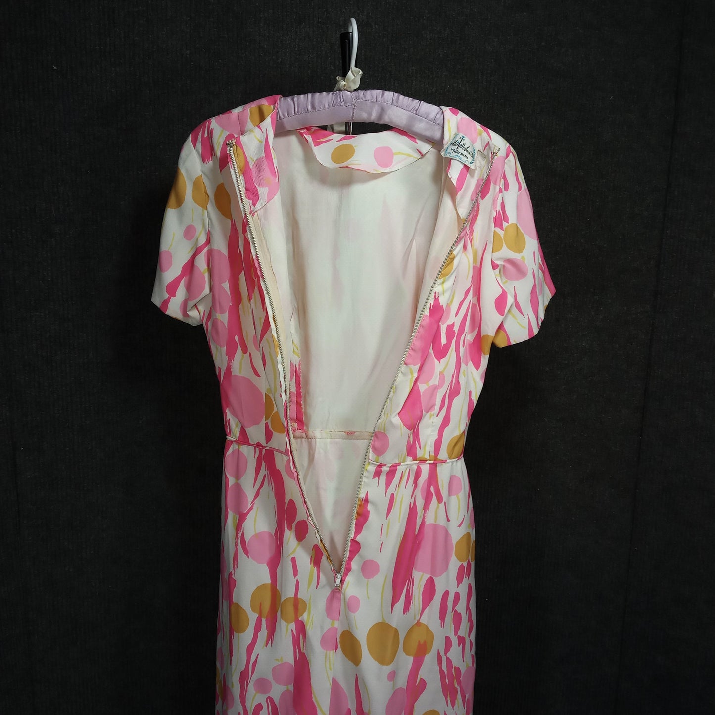 1950's Pink & White Floral Print Rayon Dress by Miss Tall America
