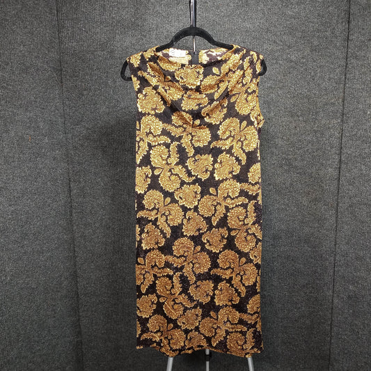 1960s Vintage Black & Gold Paisley Shimmer Shift Dress by Sebastian in Italy