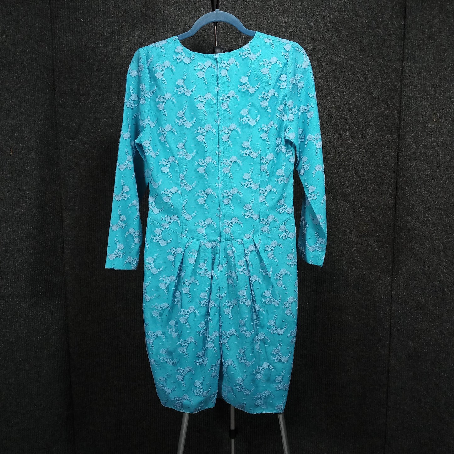 1950's Turquoise Lace Long Sleeve Sheath with a White Lace Overlay
