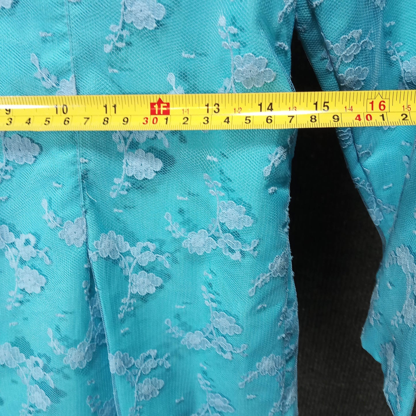 1950's Turquoise Lace Long Sleeve Sheath with a White Lace Overlay