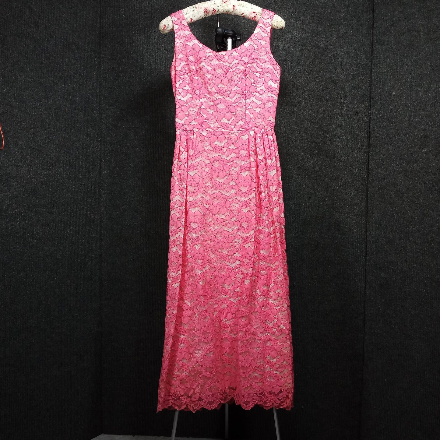 1950's Bubble Gum Pink Lace Full Length Sheath