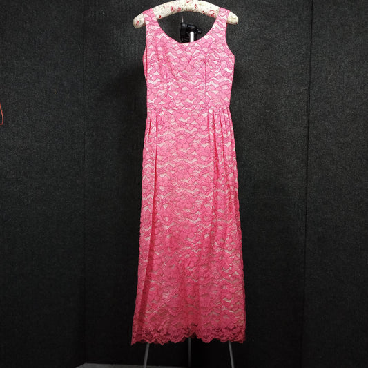 1950s Vintage Bubble Gum Pink Lace Full Length Sheath