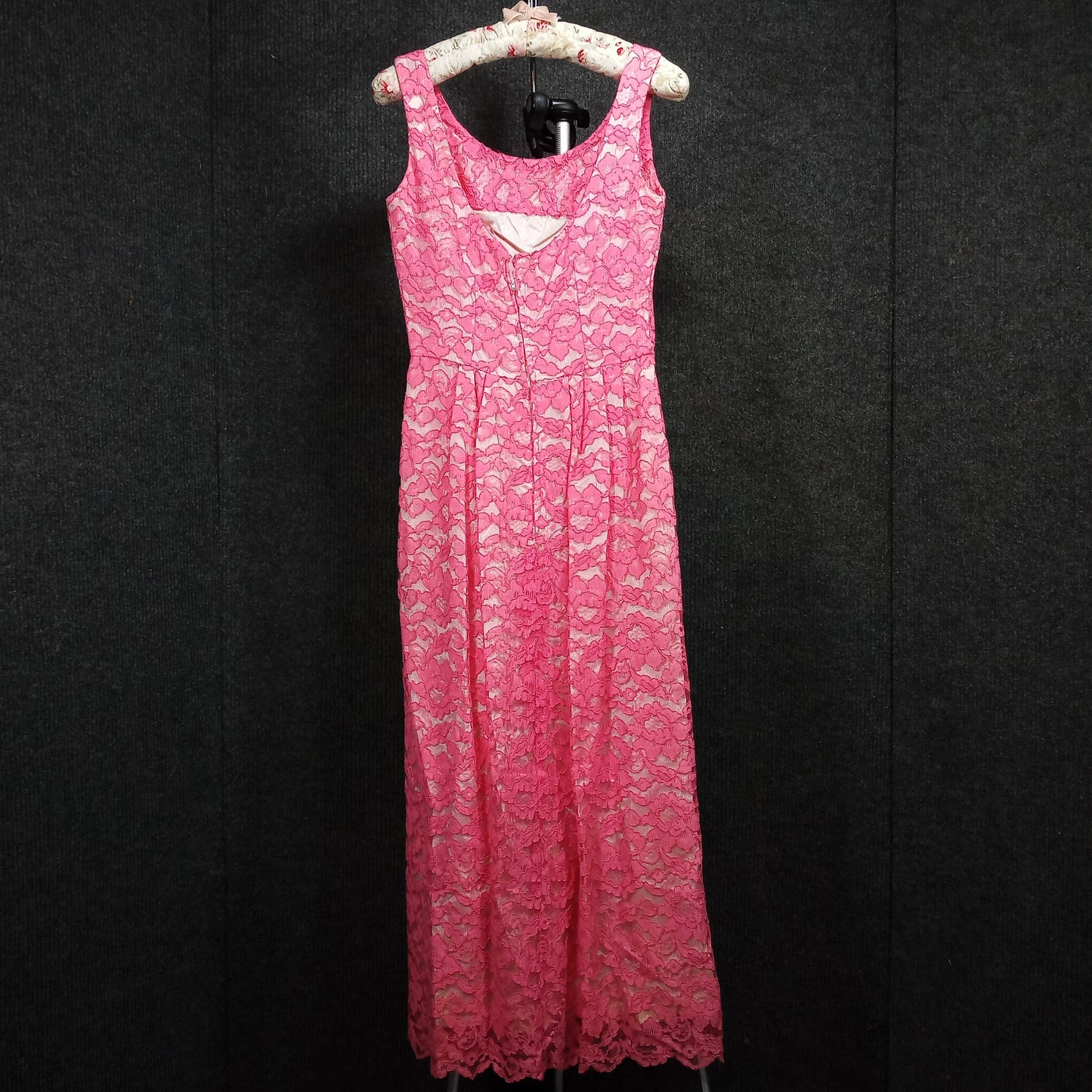 1950's Bubble Gum Pink Lace Full Length Sheath