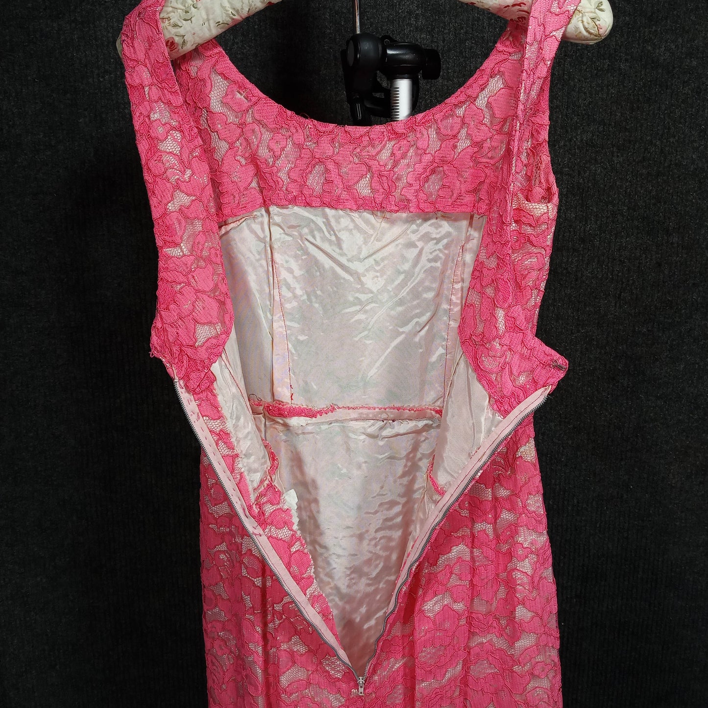 1950's Bubble Gum Pink Lace Full Length Sheath