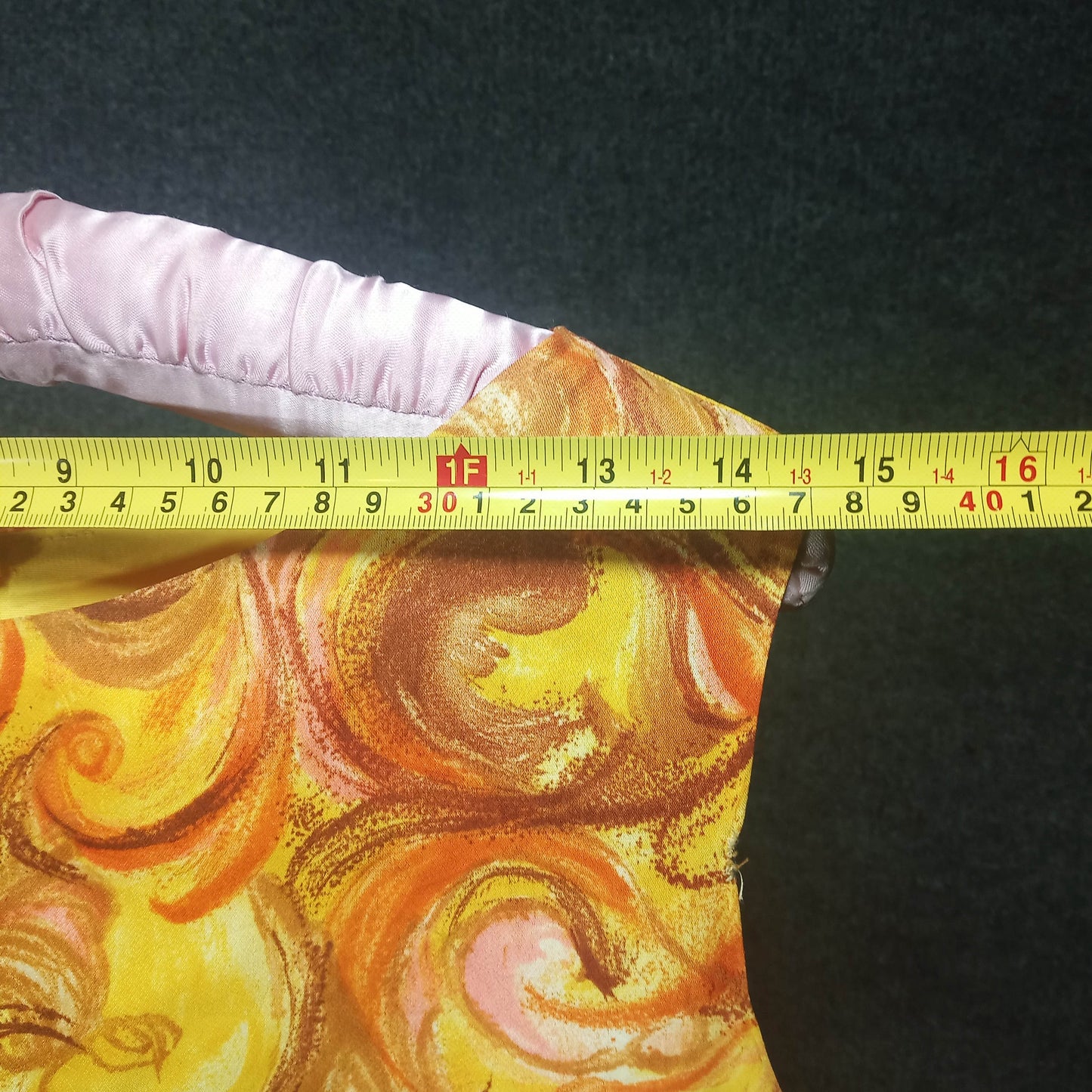 1960's Brown, Yellow & Gold Print Polyester Sleeveless Dress