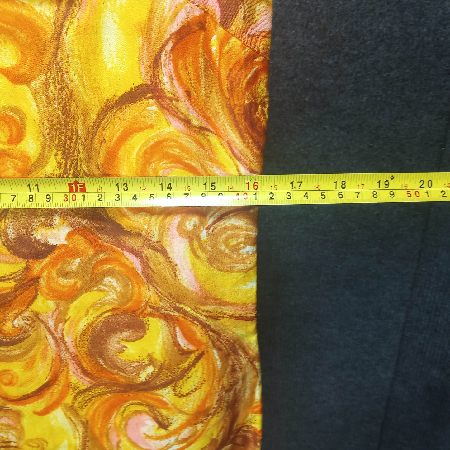 1960's Brown, Yellow & Gold Print Polyester Sleeveless Dress