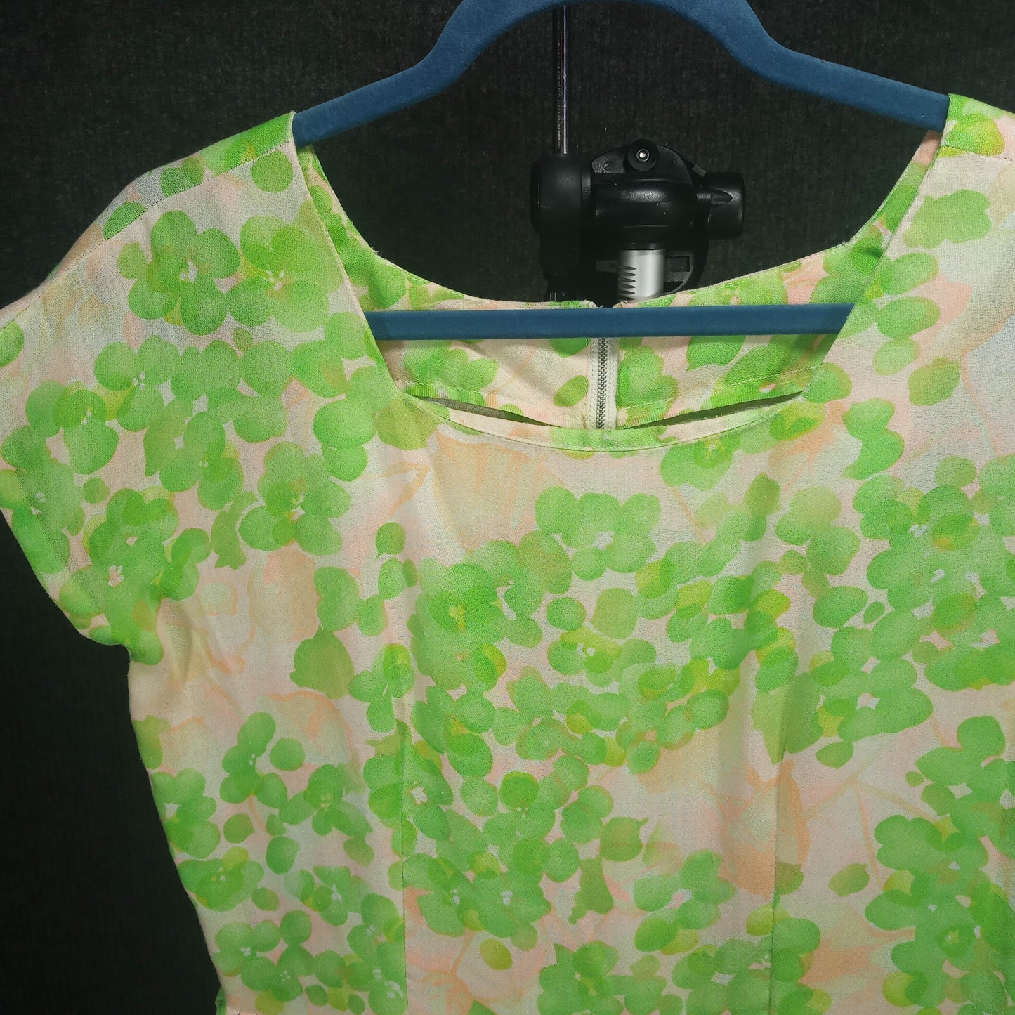 1960's Green, White, and Orange Floral Print Dress