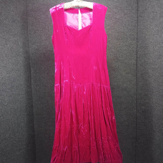 1950s Vintage Hot Pink Velvet Drop Waist Dress
