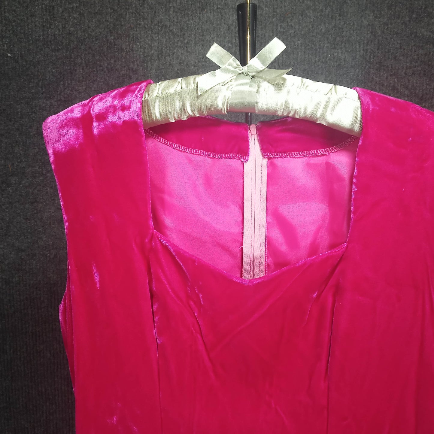 1950's Hot Pink Velvet Drop Waist Dress