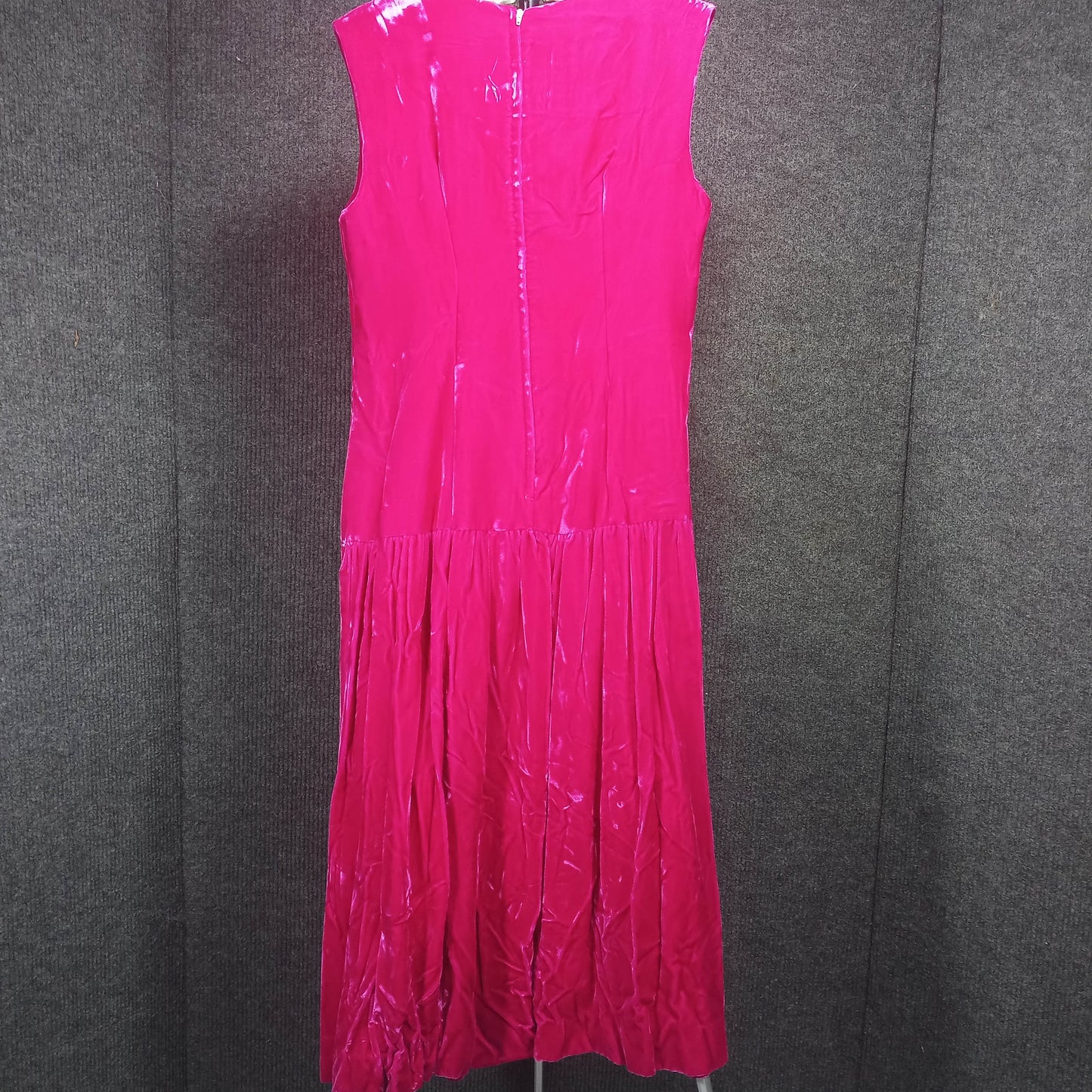 1950's Hot Pink Velvet Drop Waist Dress