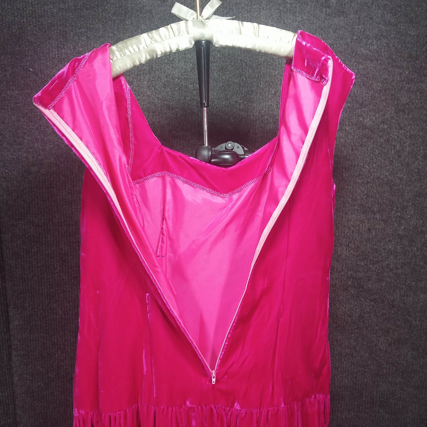 1950's Hot Pink Velvet Drop Waist Dress