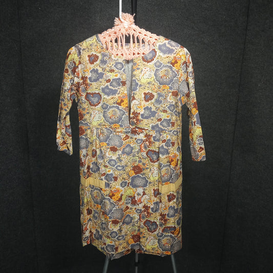 1950s Vintage Brown, Yellow & Gold Print Cotton Shift