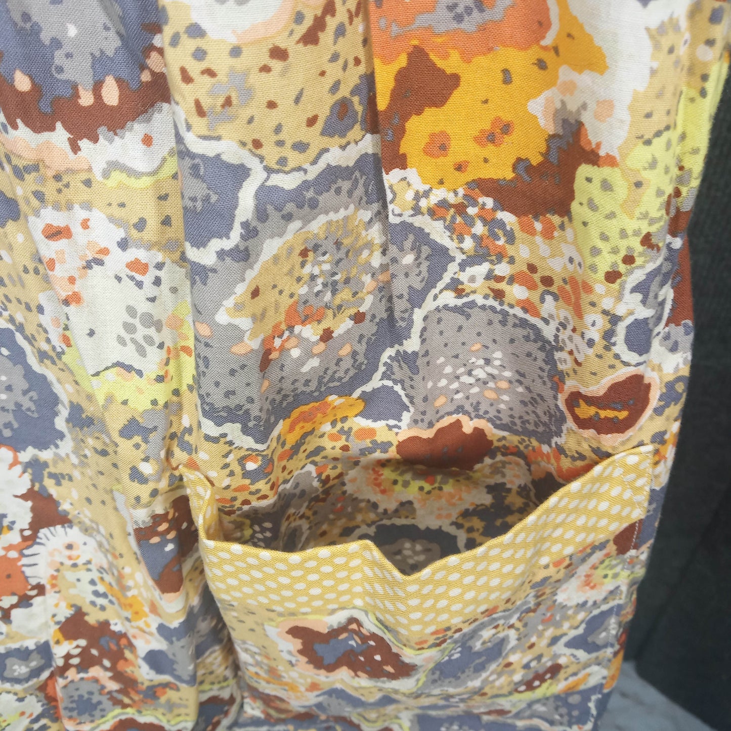 1950's Brown, Yellow & Gold Print Cotton Shift
