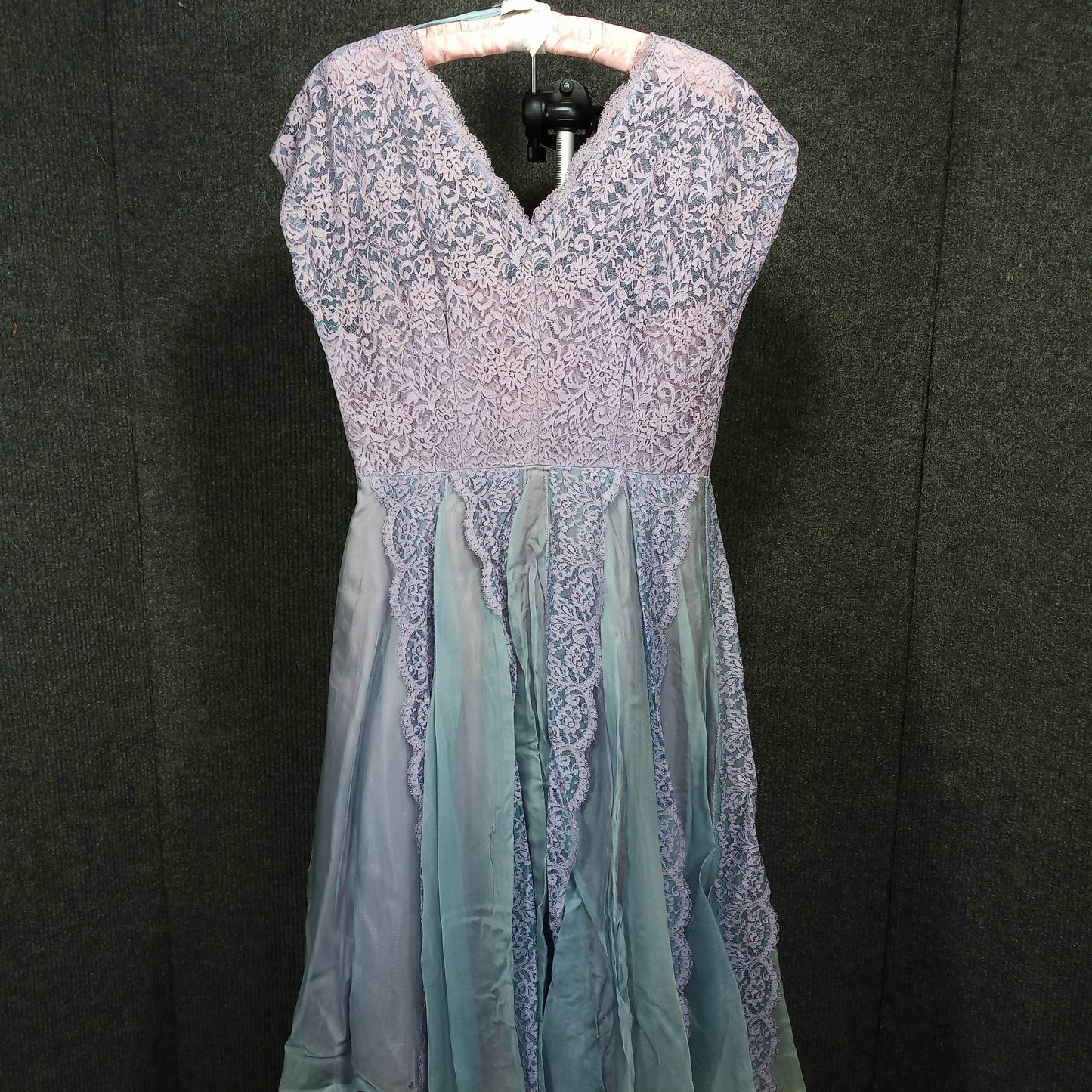 1950's Purple Lace Bodice With Lace and Green Tulle Over Purple Taffeta Dress