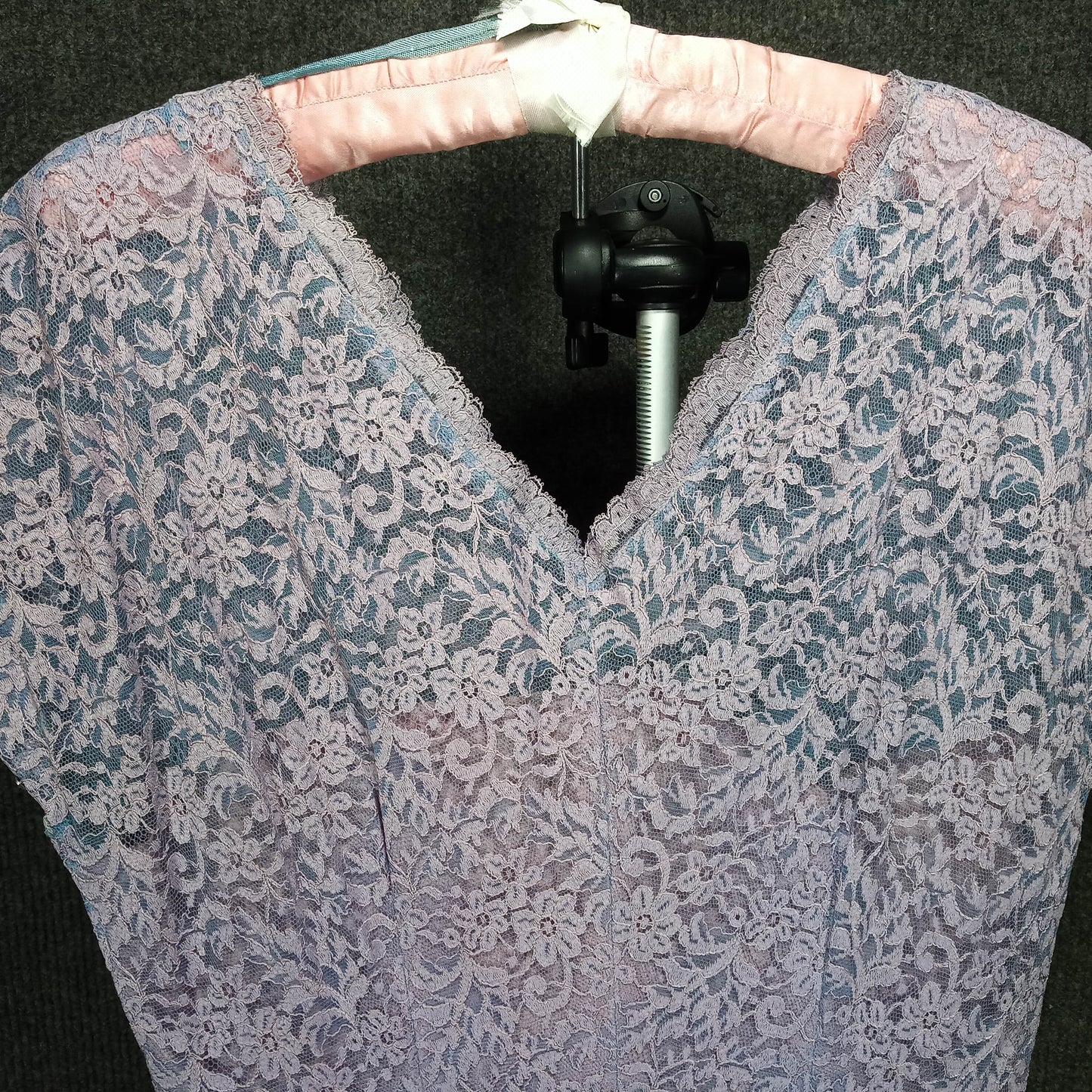 1950's Purple Lace Bodice With Lace and Green Tulle Over Purple Taffeta Dress