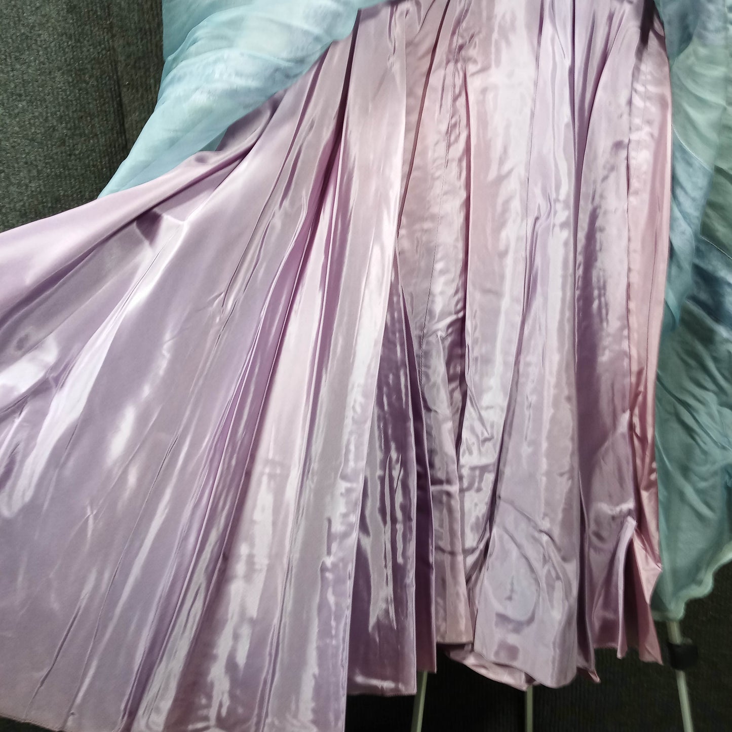 1950's Purple Lace Bodice With Lace and Green Tulle Over Purple Taffeta Dress