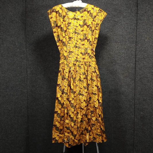 1960s Vintage Green and Orange Floral Dress with a Black Chiffon Underlayer