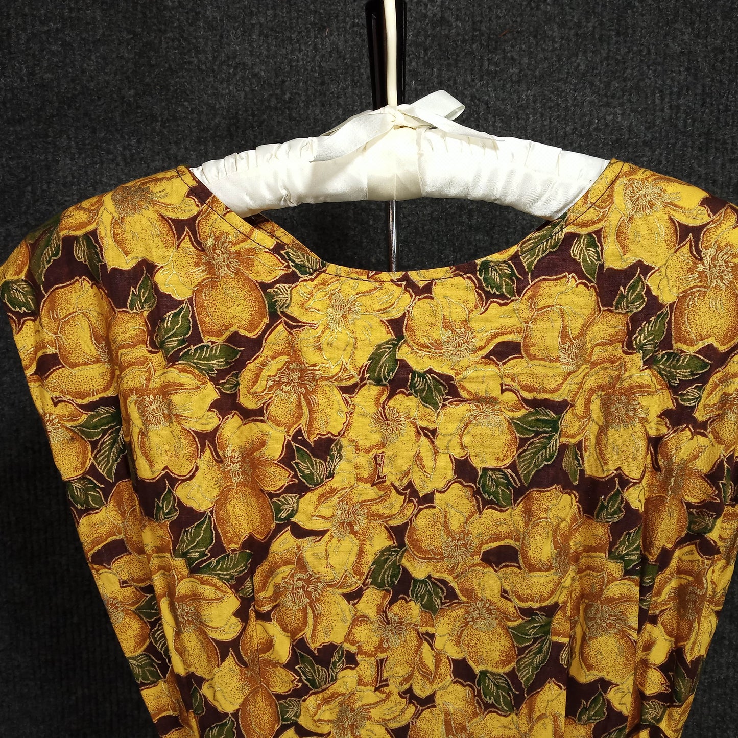 1960's Green and Orange Floral Dress with a Black Chiffon Underlayer