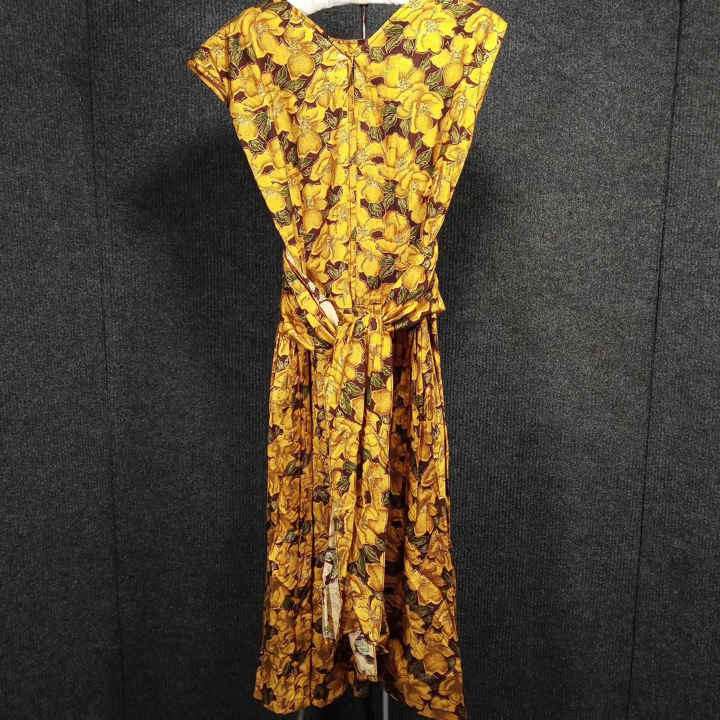 1960's Green and Orange Floral Dress with a Black Chiffon Underlayer