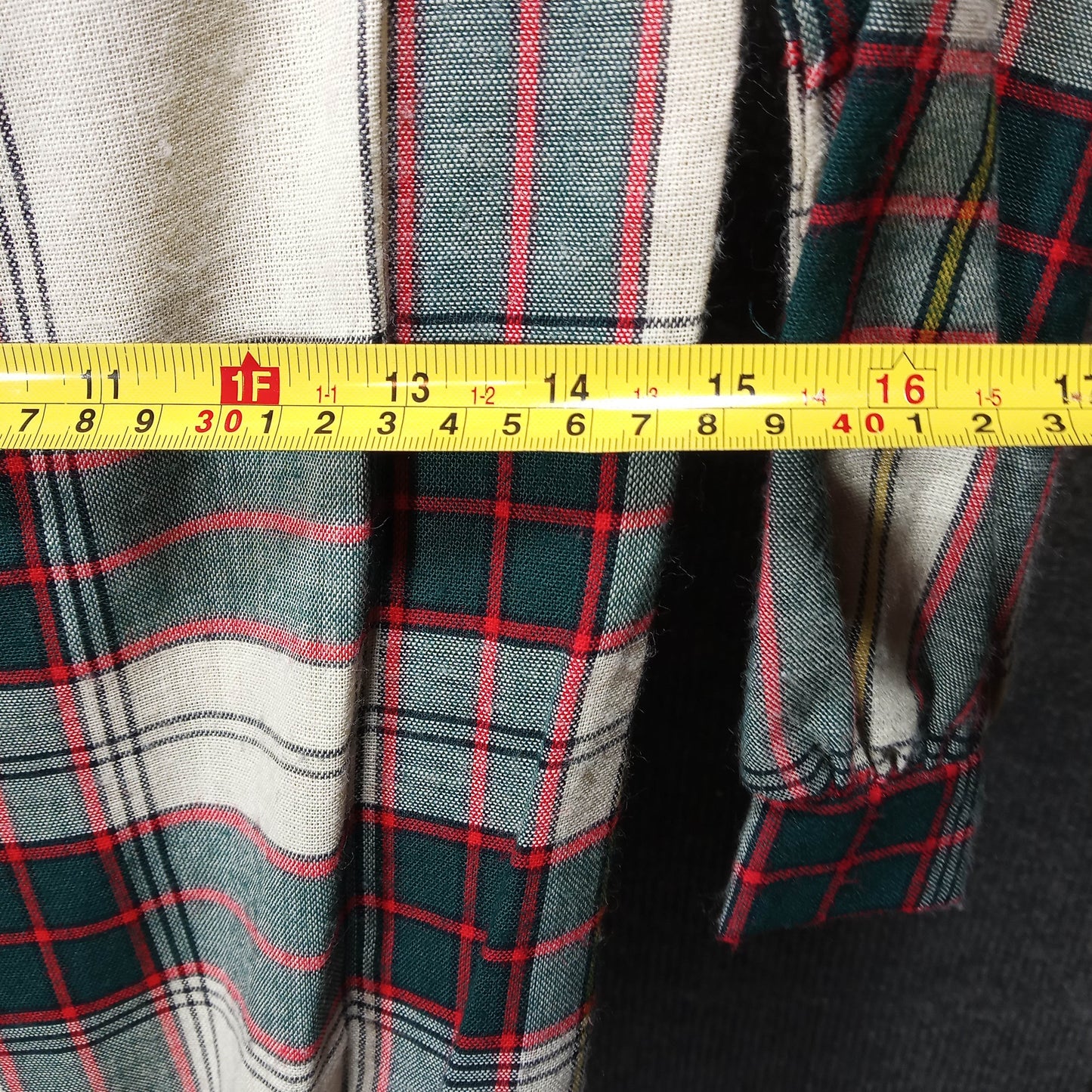 1950's Taupe, Red, and Green Plaid School Girl Shift Dress