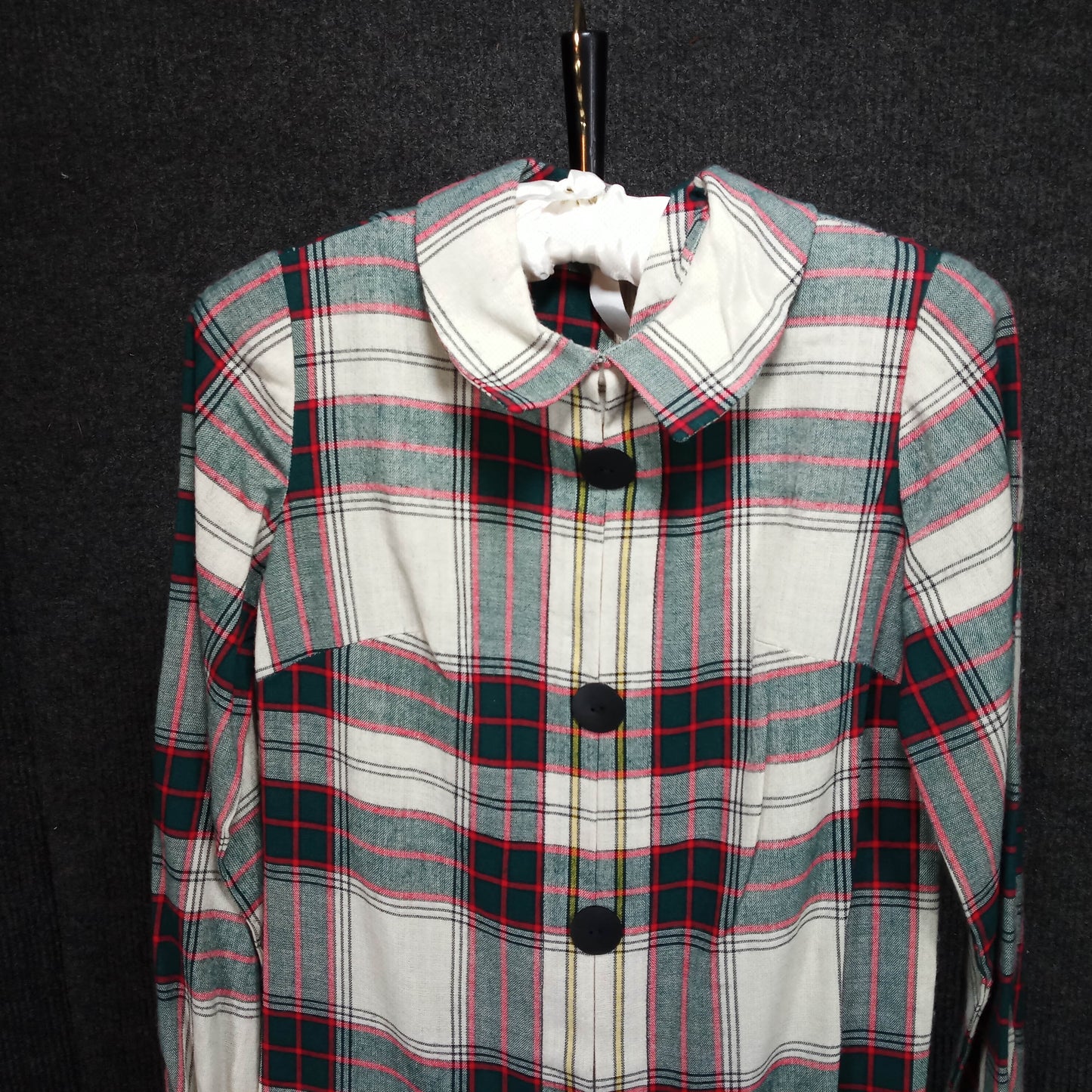 1950's Taupe, Red, and Green Plaid School Girl Shift Dress