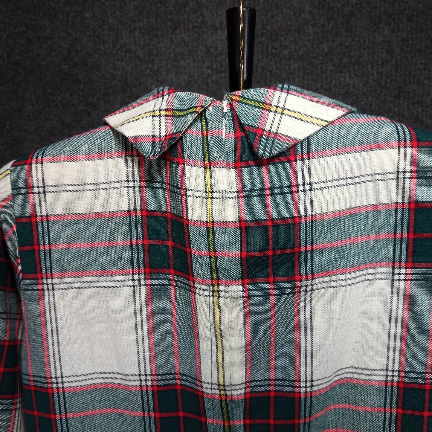 1950's Taupe, Red, and Green Plaid School Girl Shift Dress