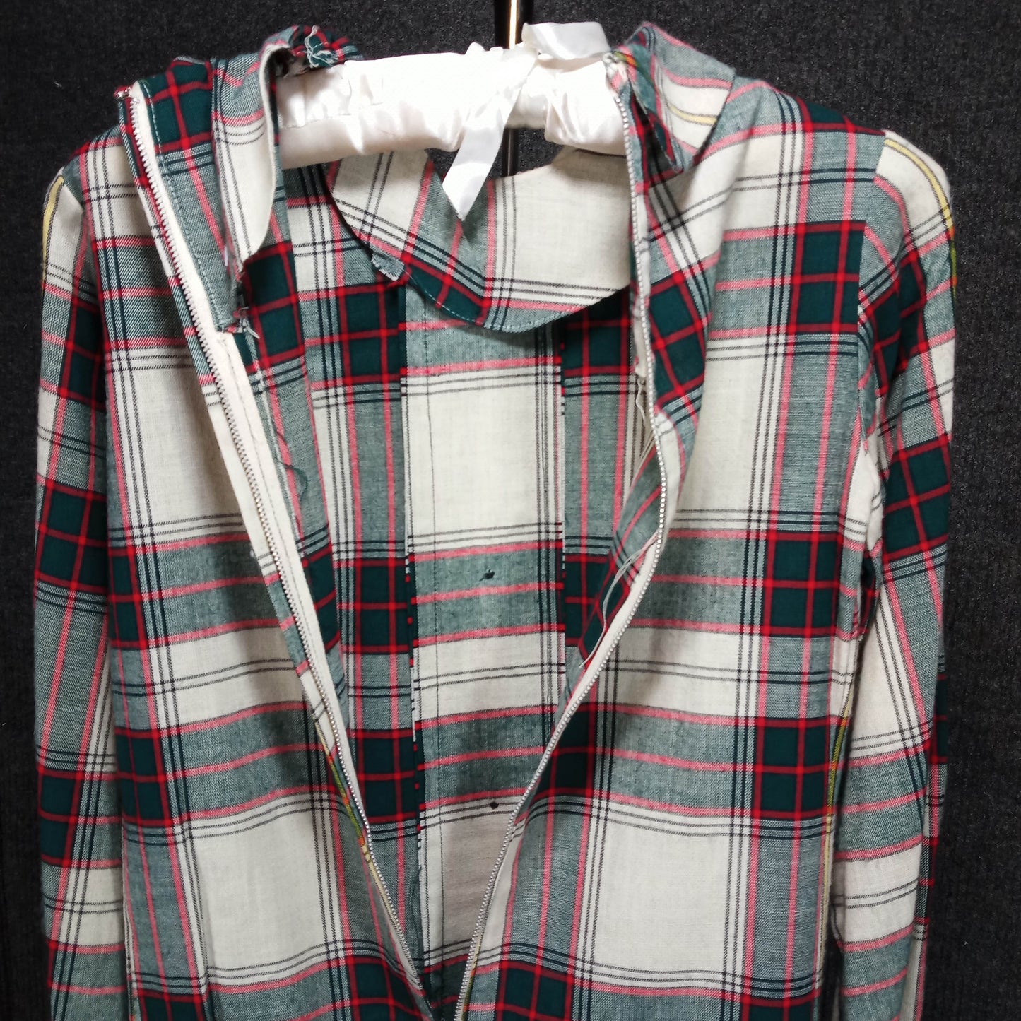 1950's Taupe, Red, and Green Plaid School Girl Shift Dress
