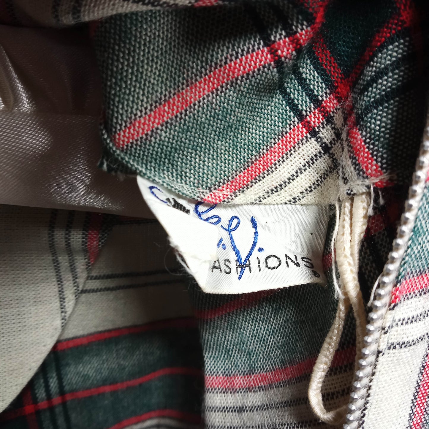 1950's Taupe, Red, and Green Plaid School Girl Shift Dress