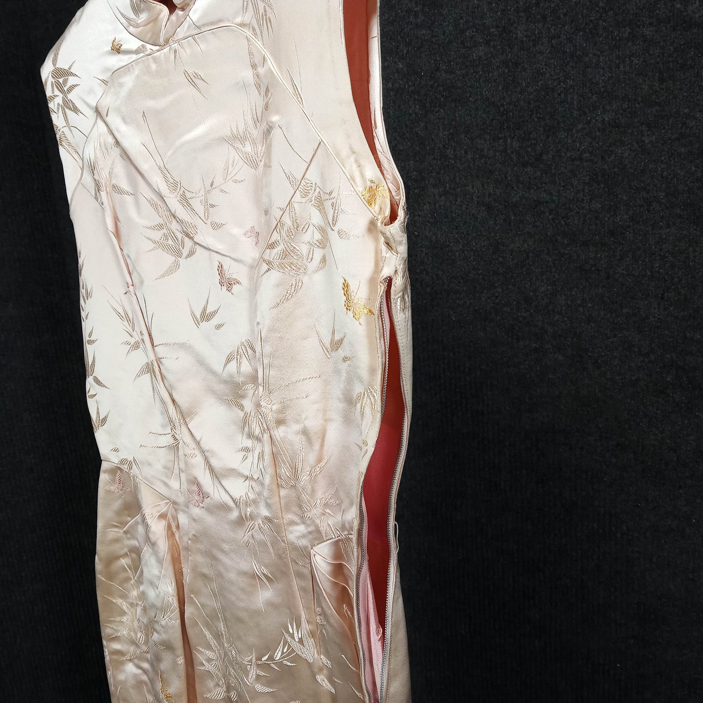 1950's Cream Pink Silk Damask with Matching Belt by Dynasty