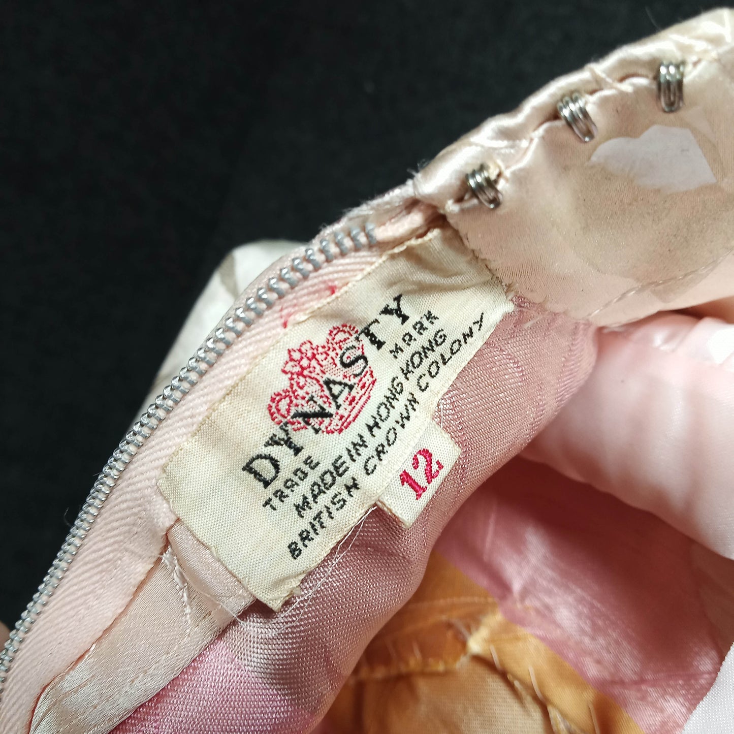 1950's Cream Pink Silk Damask with Matching Belt by Dynasty