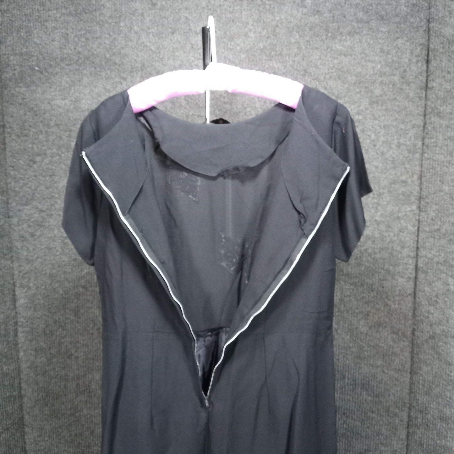 1940's Black Rayon Wiggle Dress with Velvet Leaves Swag Detail