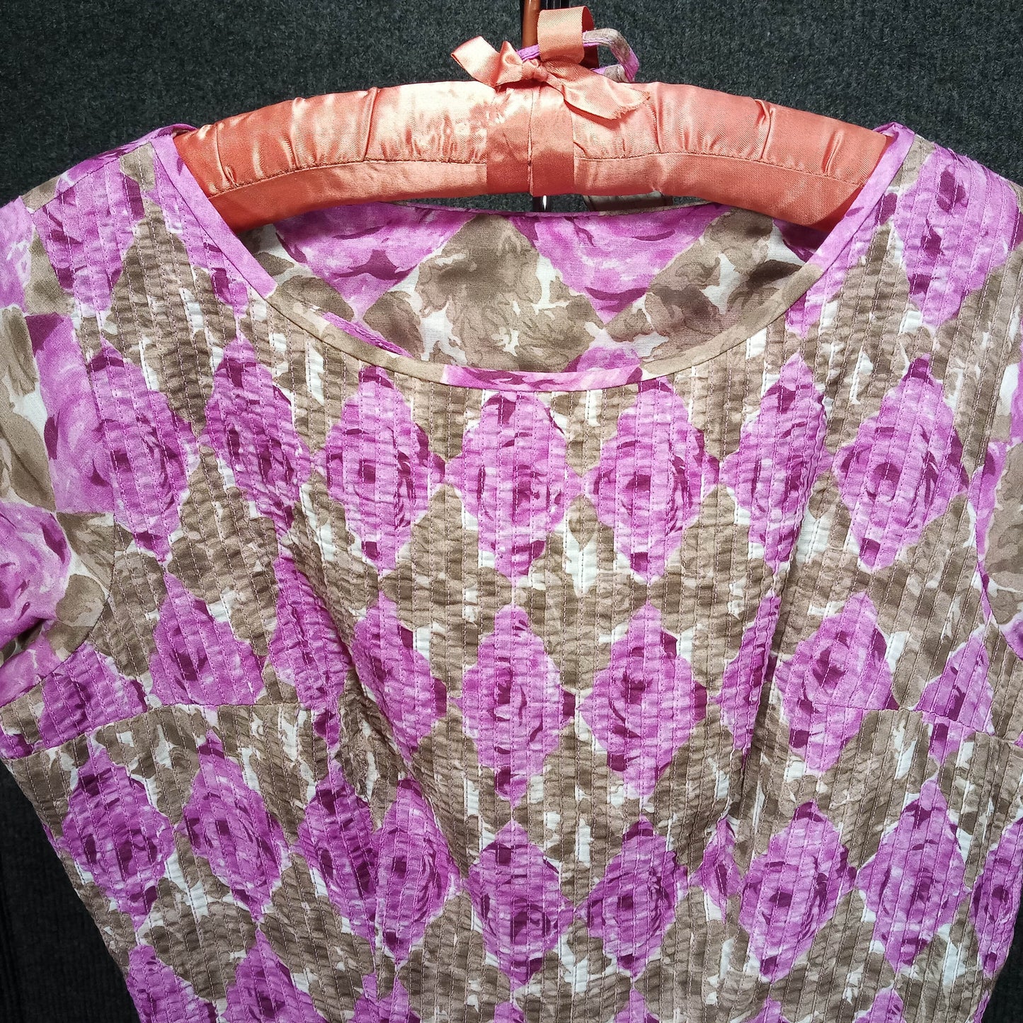 1950's Taupe Fuchsia Floral Circle Dress with Matching Belt by Toni Hunt