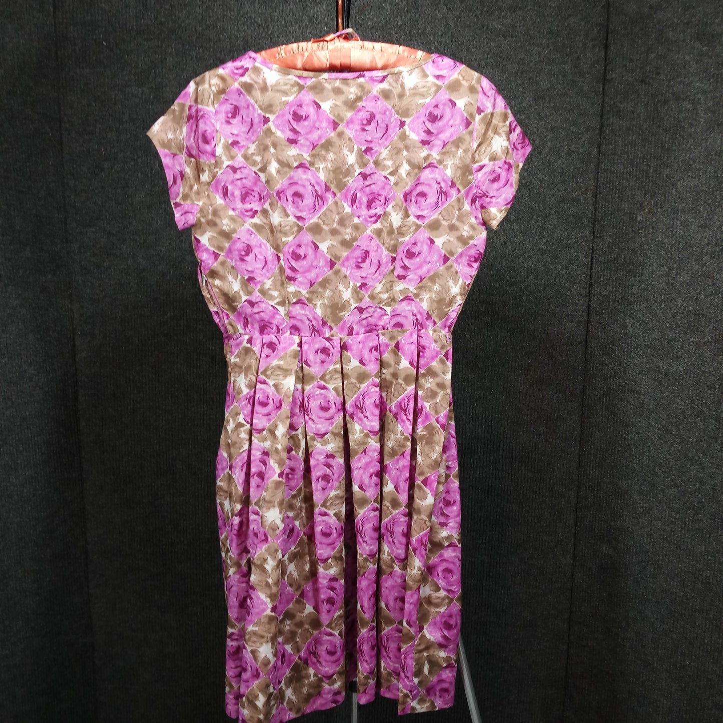1950's Taupe Fuchsia Floral Circle Dress with Matching Belt by Toni Hunt