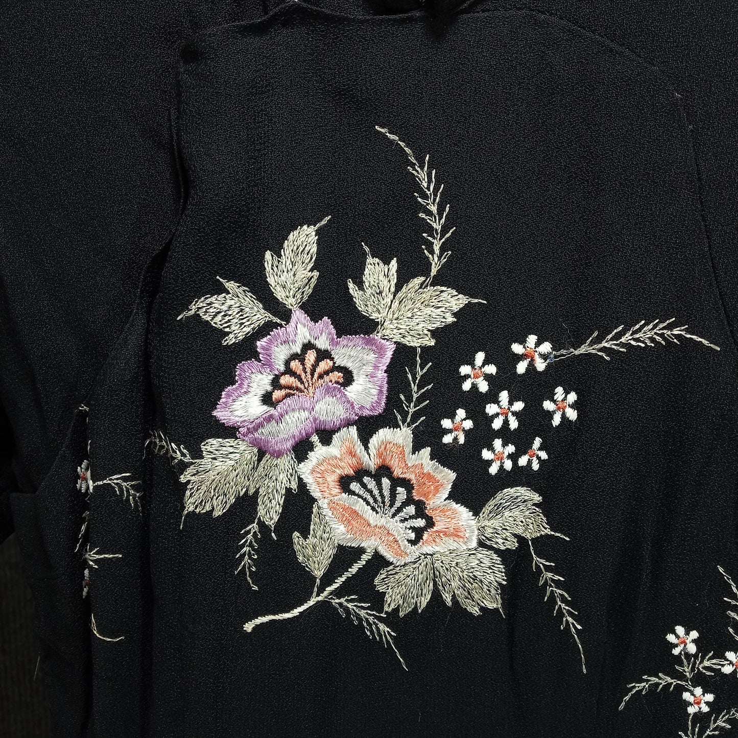 1930's Black Wool Flower Embroidered Sheath