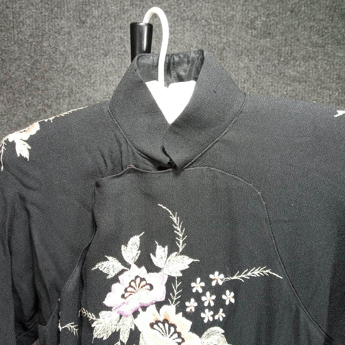 1930's Black Wool Flower Embroidered Sheath