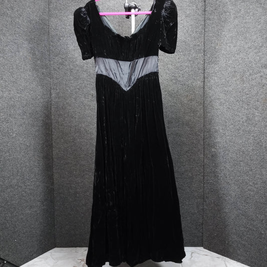 Mid to Early Century Vintage Black Velvet Gown with a Satin Empire Bust
