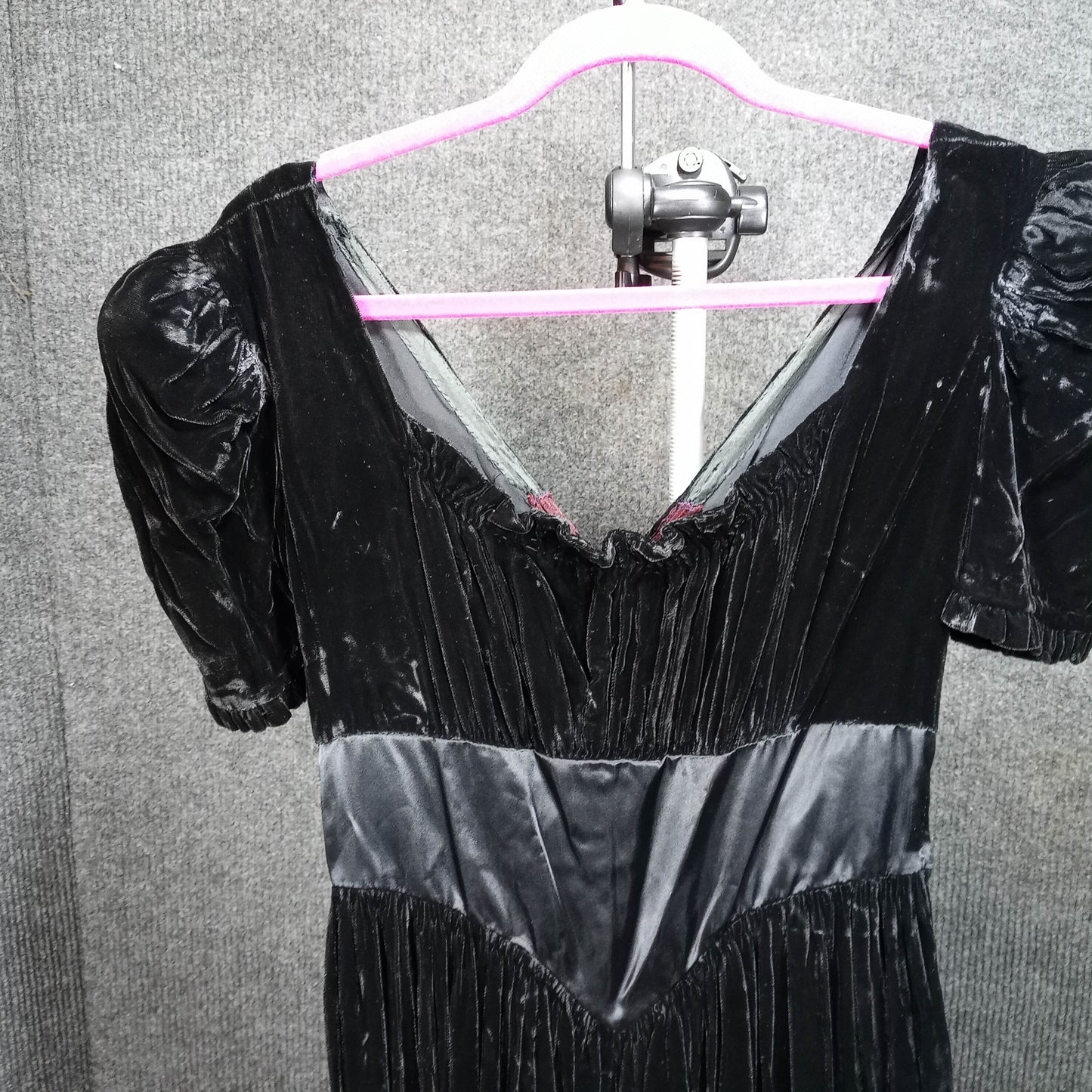 Mid to Early Century Black Velvet Gown with a Satin Empire Bust
