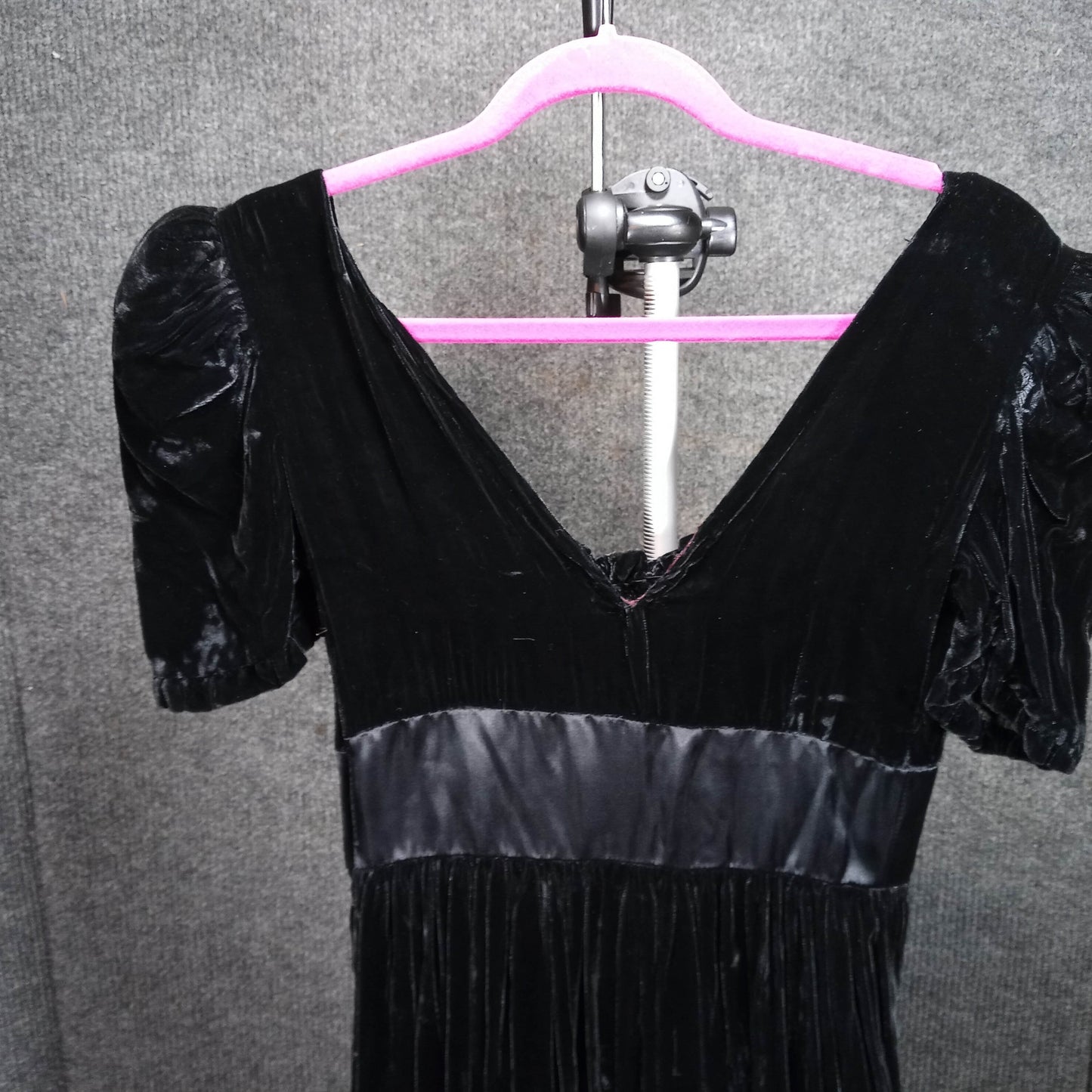 Mid to Early Century Black Velvet Gown with a Satin Empire Bust