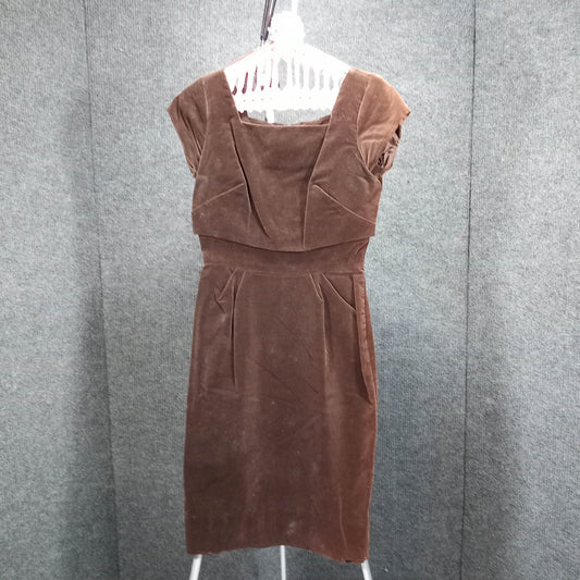 1950s Vintage Chocolate Brown Velvet Wiggle Dress by Erving Hadler