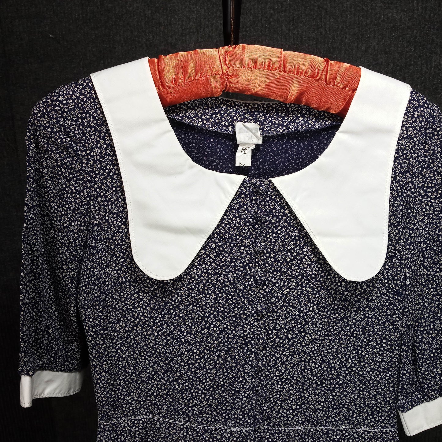 1960's Navy and White Floral Rayon Short Dress with Large Collar Made in Finland