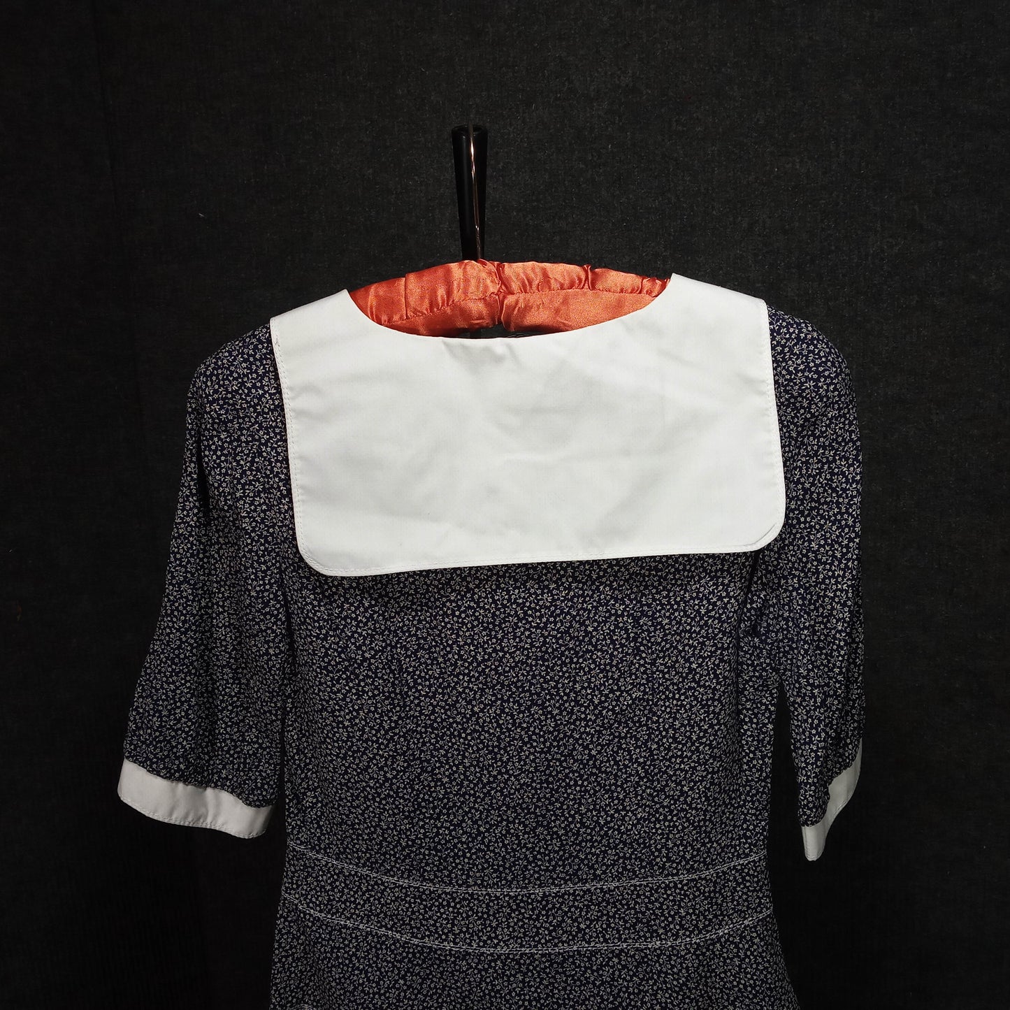 1960's Navy and White Floral Rayon Short Dress with Large Collar Made in Finland