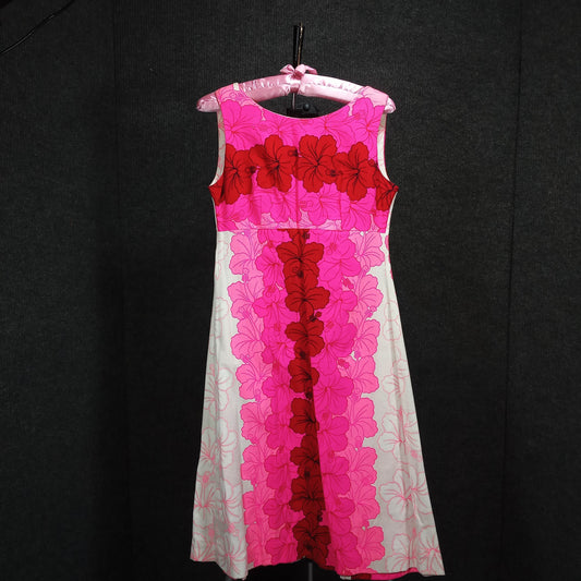 1960s Vintage Pink and Red Hawaiian All Cotton Sleeveless Dress by Ui-Maikai