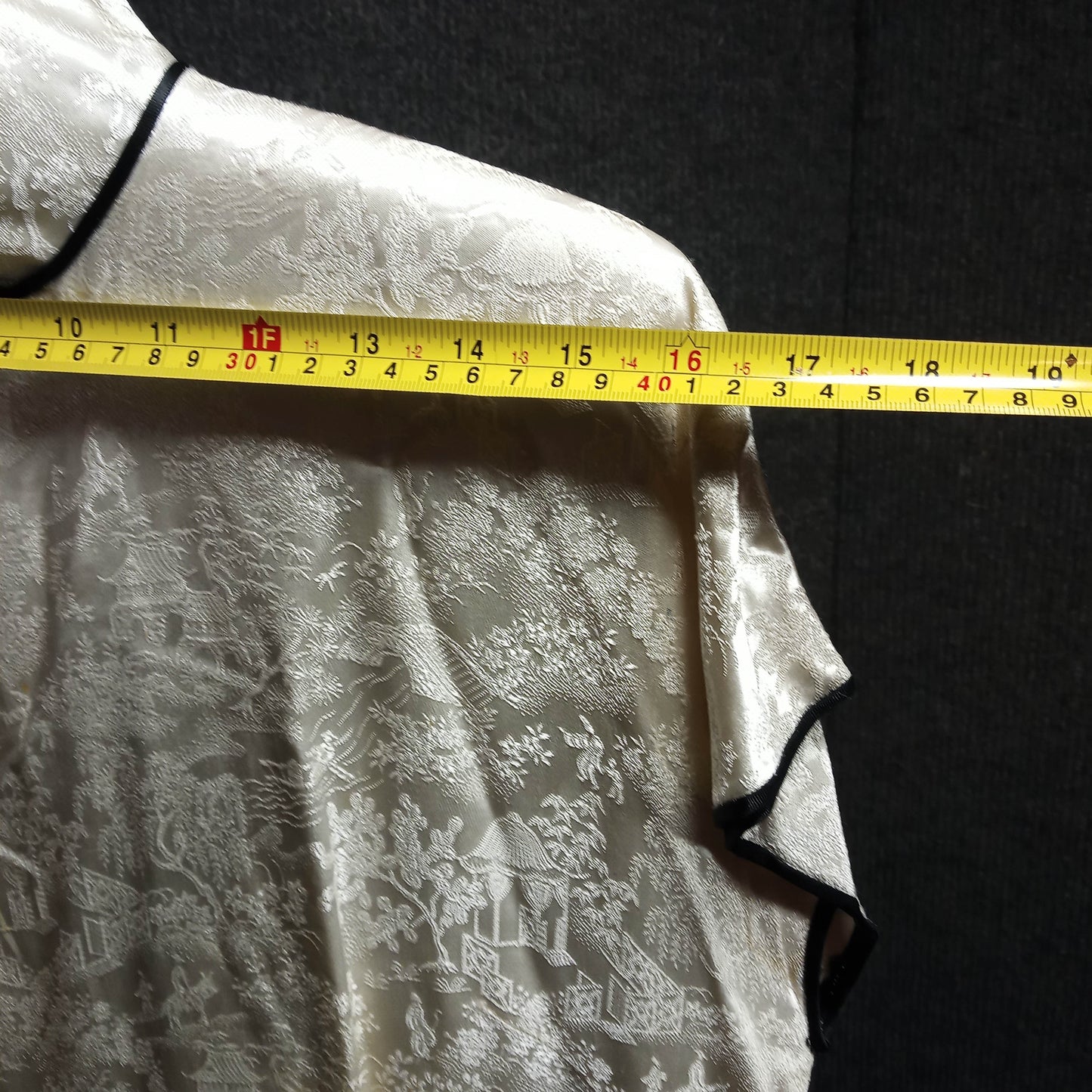 1950's Cream Silk Damask Wiggle Dress with black Piping Made in Japan