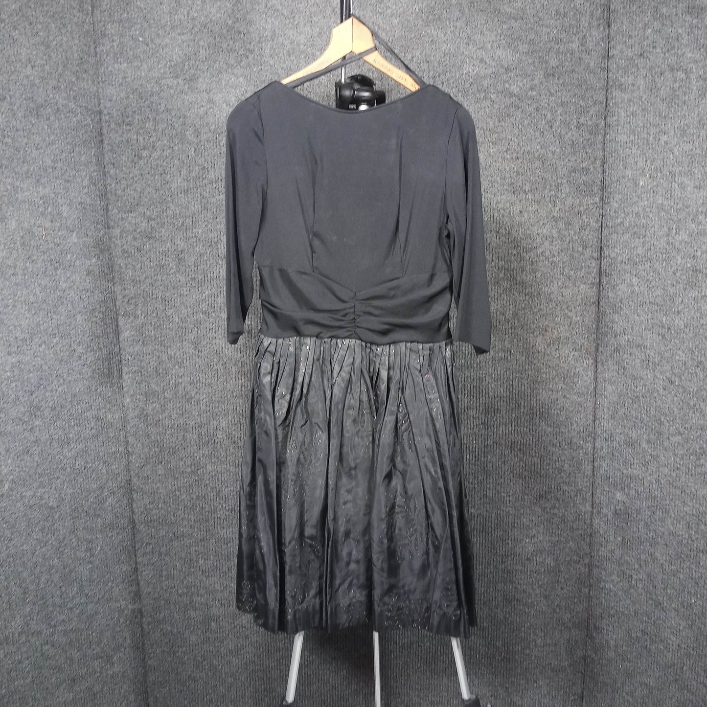 1980's Black Rayon and Taffeta Skirt Vintage Dress